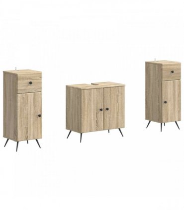 vidaXL 3 Piece Bathroom Cabinet Set BREDA 3 pcs Sonoma Oak