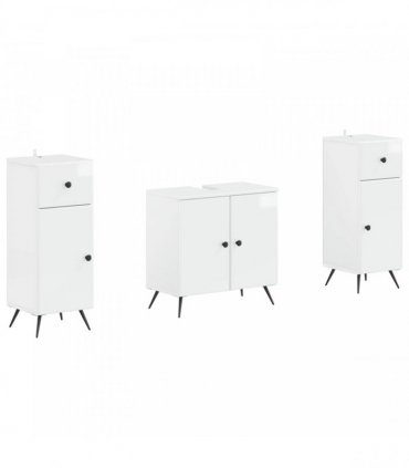 vidaXL 3 Piece Bathroom Cabinet Set BREDA 3 pcs High Gloss White