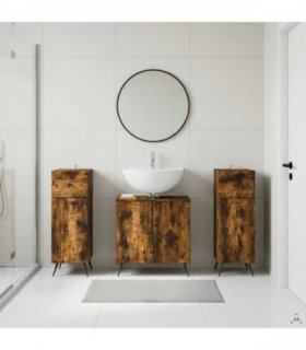 vidaXL 3 Piece Bathroom Cabinet Set BREDA 3 pcs Smoked Oak