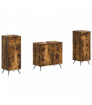 vidaXL 3 Piece Bathroom Cabinet Set BREDA 3 pcs Smoked Oak