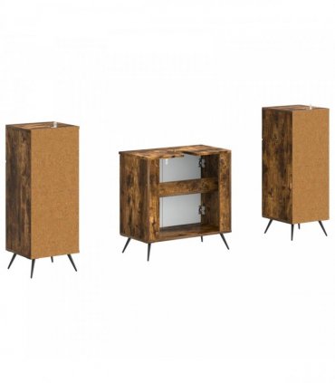 vidaXL 3 Piece Bathroom Cabinet Set BREDA 3 pcs Smoked Oak