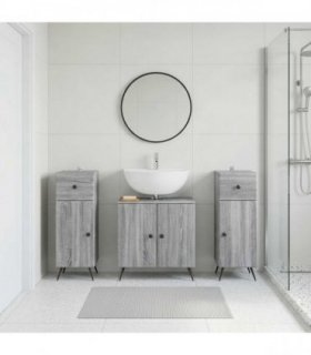 vidaXL 3 Piece Bathroom Cabinet Set BREDA 3 pcs Grey Sonoma