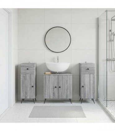 vidaXL 3 Piece Bathroom Cabinet Set BREDA 3 pcs Grey Sonoma