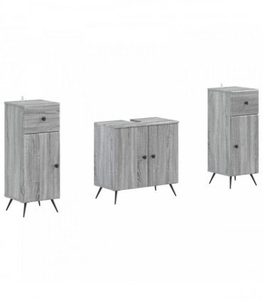 vidaXL 3 Piece Bathroom Cabinet Set BREDA 3 pcs Grey Sonoma