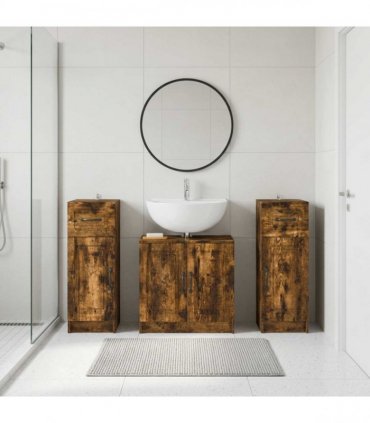 vidaXL 3 Piece Bathroom Cabinet Set UTRECHT 3 pcs Smoked Oak