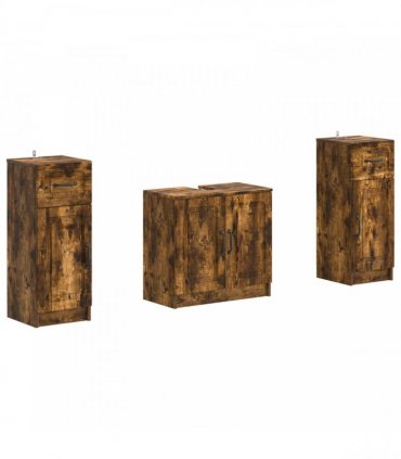 vidaXL 3 Piece Bathroom Cabinet Set UTRECHT 3 pcs Smoked Oak