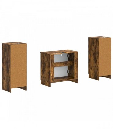 vidaXL 3 Piece Bathroom Cabinet Set UTRECHT 3 pcs Smoked Oak