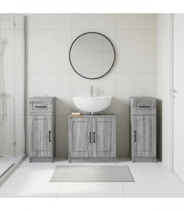vidaXL 3 Piece Bathroom Cabinet Set UTRECHT 3 pcs Grey Sonoma