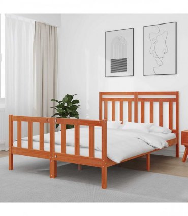 vidaXL Bed Frame Wax Brown 150 x 200 cm Solid Pine Wood