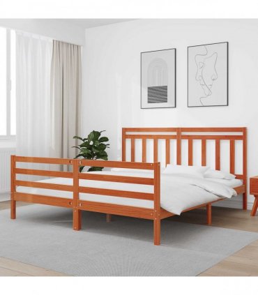 vidaXL Bed Frame with Headboard Wax Brown 180 x 200 cm