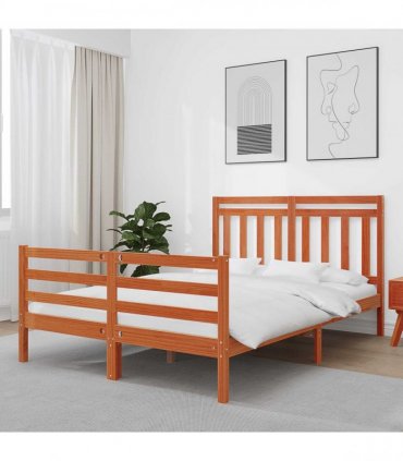 vidaXL Bed Frame with Headboard Wax Brown 150 x 200 cm