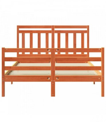 vidaXL Bed Frame with Headboard Wax Brown 140 x 188 cm