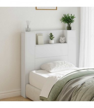 vidaXL Storage Headboard with LED White Engineered Wood