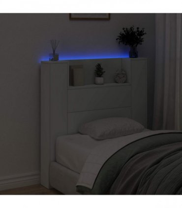 vidaXL Storage Headboard with LED White Engineered Wood