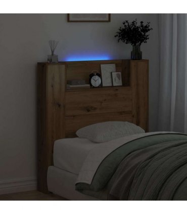 vidaXL Storage Headboard with LED Artisan Oak Engineered Wood
