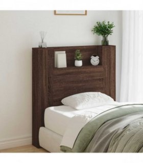 vidaXL Storage Headboard with LED Brown Oak Engineered Wood