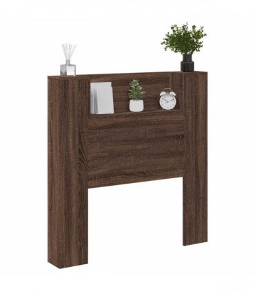 vidaXL Storage Headboard with LED Brown Oak Engineered Wood