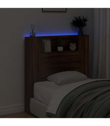 vidaXL Storage Headboard with LED Brown Oak Engineered Wood