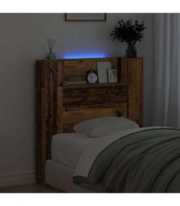 vidaXL Storage Headboard with LED Old Wood Engineered Wood