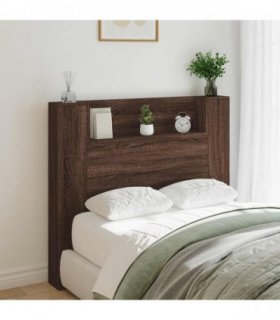 vidaXL Storage Headboard with LED Brown Oak Engineered Wood