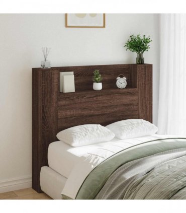 vidaXL Storage Headboard with LED Brown Oak Engineered Wood