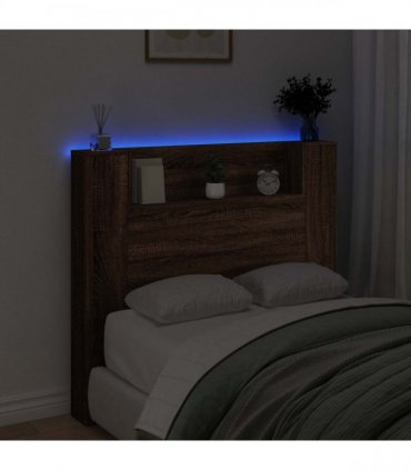vidaXL Storage Headboard with LED Brown Oak Engineered Wood