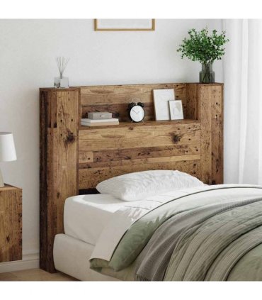 vidaXL Storage Headboard with LED Old Wood Engineered Wood