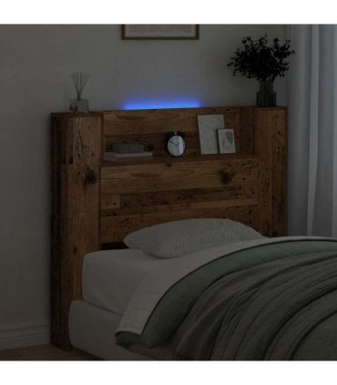 vidaXL Storage Headboard with LED Old Wood Engineered Wood