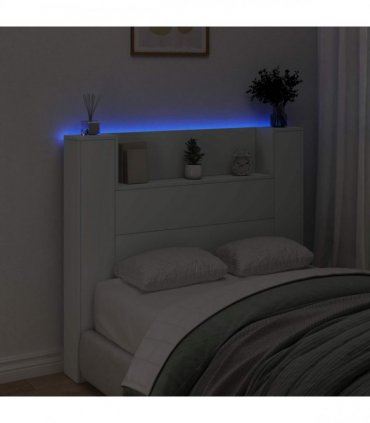vidaXL Storage Headboard with LED White Engineered Wood