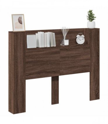 vidaXL Storage Headboard with LED Brown Oak Engineered Wood