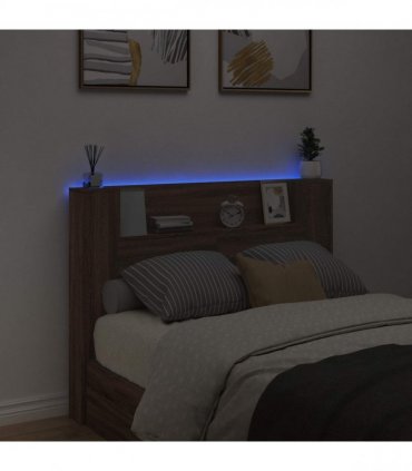 vidaXL Storage Headboard with LED Brown Oak Engineered Wood
