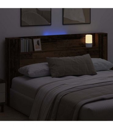 vidaXL Storage Headboard with LED Old Wood Engineered Wood