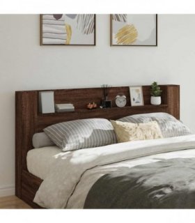 vidaXL Storage Headboard with LED Brown Oak Engineered Wood