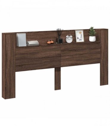 vidaXL Storage Headboard with LED Brown Oak Engineered Wood