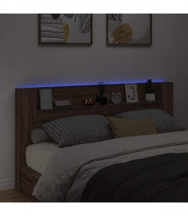 vidaXL Storage Headboard with LED Brown Oak Engineered Wood