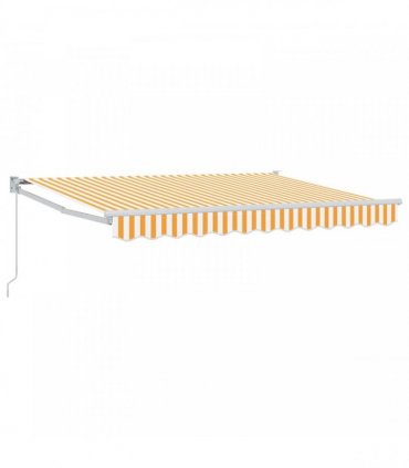 vidaXL Manual Awning 3.5 x 2 m Yellow and White Stripe 100% Polyester