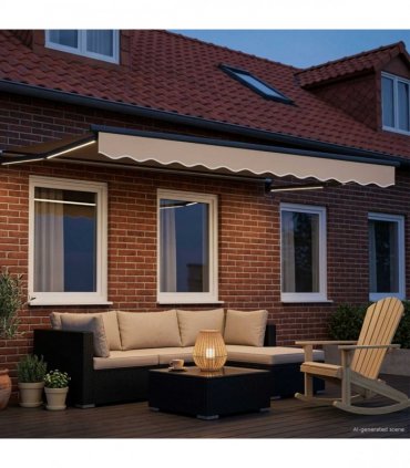 vidaXL Manual Awning with Solar LED 3.5 x 2 m Beige 100% Polyester