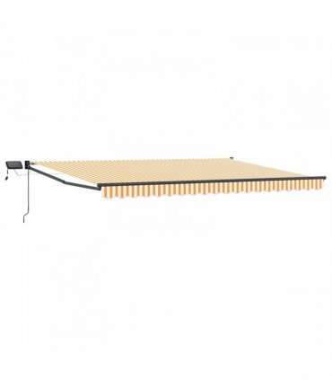 vidaXL Manual Awning with Solar LED 4 x 2 m Yellow and White Stripe