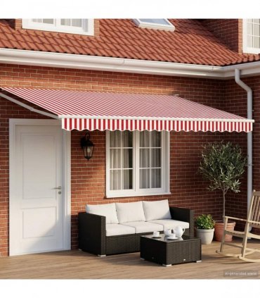 vidaXL Solar Electric Awning 5 x 3 m Red and White Stripe