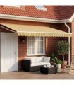 vidaXL Solar Electric Awning 5 x 3 m Yellow Grey and White Stripe