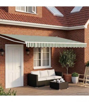 vidaXL Solar Electric Awning 5 x 3 m Green and White Stripe