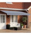 vidaXL Solar Electric Awning 5 x 3 m Blue and White Stripe