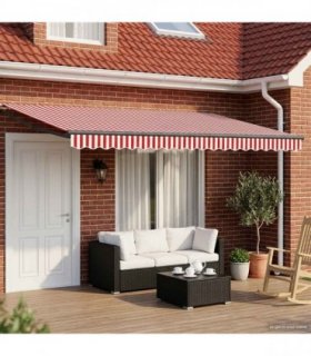 vidaXL Solar Electric Awning 5 x 3 m Red and White Stripe