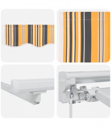 vidaXL Manual Awning 4 x 3.5 m Yellow Grey and White Stripe