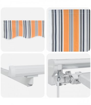 vidaXL Manual Awning 4.5 x 3.5 m Orange Grey Blue and White Stripe