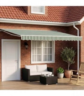 vidaXL Manual Awning 4.5 x 3.5 m Green and White Stripe 100% Polyester
