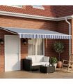 vidaXL Manual Awning 5 x 3.5 m Blue and White Stripe 100% Polyester