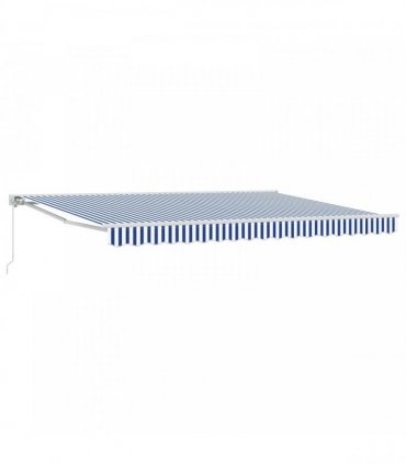 vidaXL Manual Awning 5 x 3.5 m Blue and White Stripe 100% Polyester