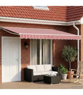 vidaXL Manual Awning 5 x 3.5 m Red and White Stripe 100% Polyester