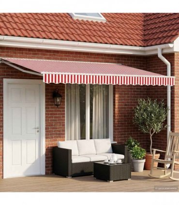 vidaXL Manual Awning 5 x 3.5 m Red and White Stripe 100% Polyester